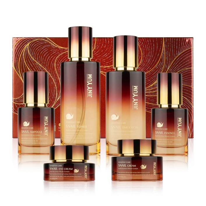 지니윰 센서티브 케어 스네일 스킨로션 세트 6종 민감성 피부 진정 보습 여성을 위한 미백 주름개선 화장품 선물 스킨로션앰플크림아이크림 구성, 1세트