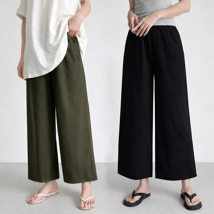 11 여성 빅사이즈 경량 라이트 쿨 와이드 밴딩 팬츠 바스락 소재 일자핏 여름 바지 3컬러