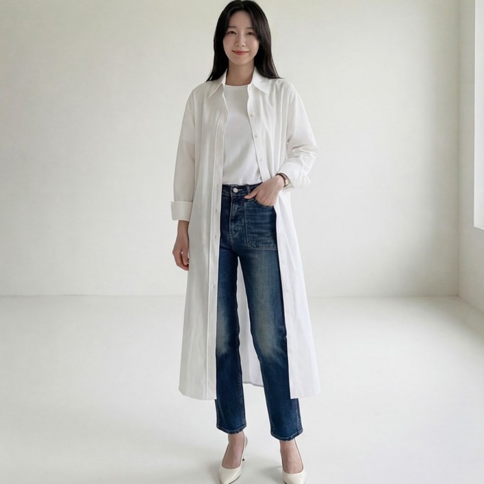 B1765 써밀드 빅사이즈 여성 무드핏 롱 셔츠 원피스 44110