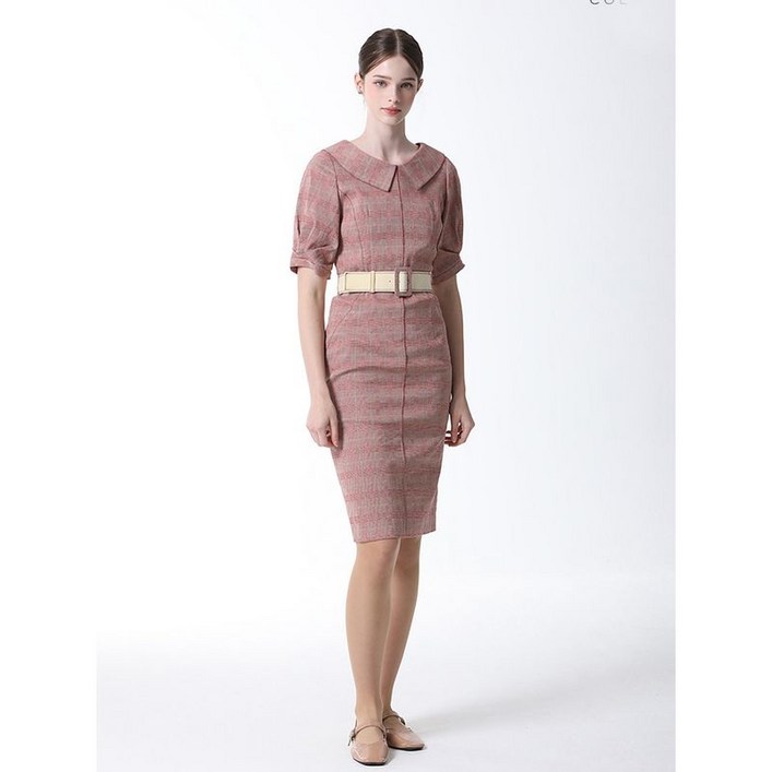 이앤씨 체크 벨티드 린넨 원피스  택가격  499000원