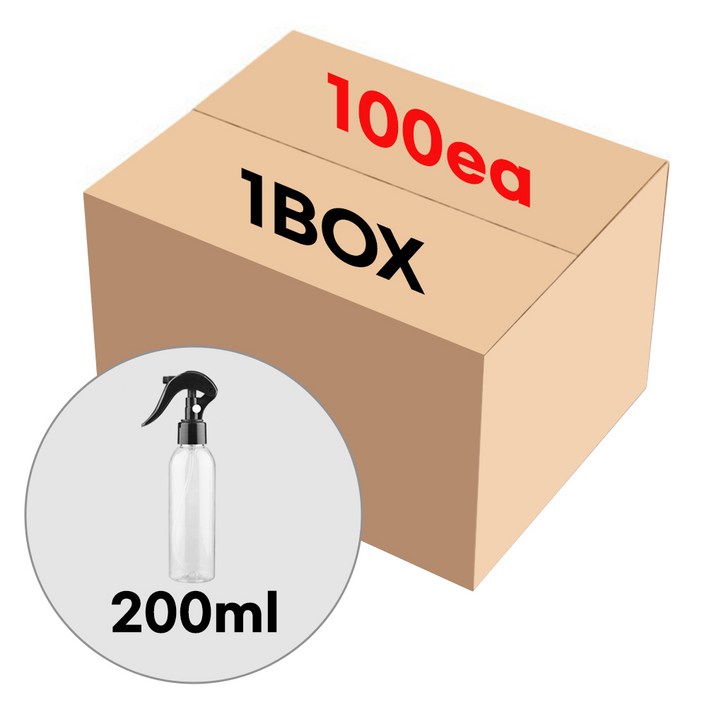 미니건 블랙캡 투명 200ml 플라스틱 공병 소분병 여행 화장품용기 (1BOX 100개), 100개