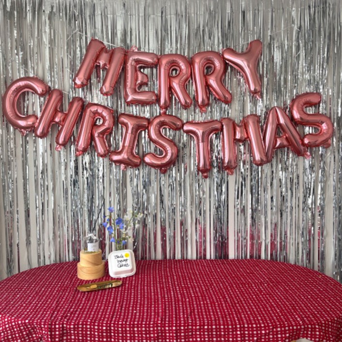 [당일발송] 메리 크리스마스 파티 장식 가랜드 홈파티 세트 성탄절 파티, 크리스마스 풍선(로즈골드)