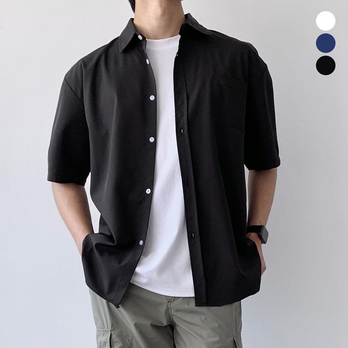 링클프리 미제이 남자 반팔 셔츠 오버핏 남방