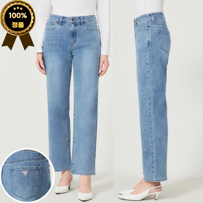 정품  25년 신상 게스 여성 세미 와이드 MBL 데님 청바지
