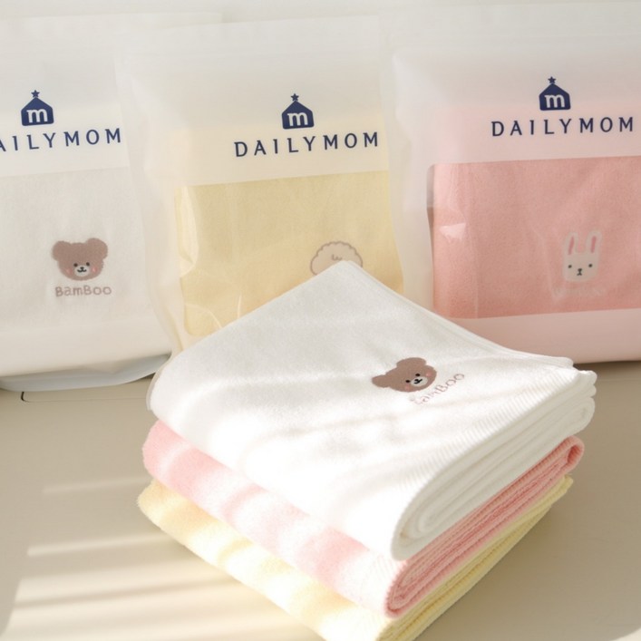 데일리맘 밤부 부드러운 아기목욕타올, 3개, 옐로우
