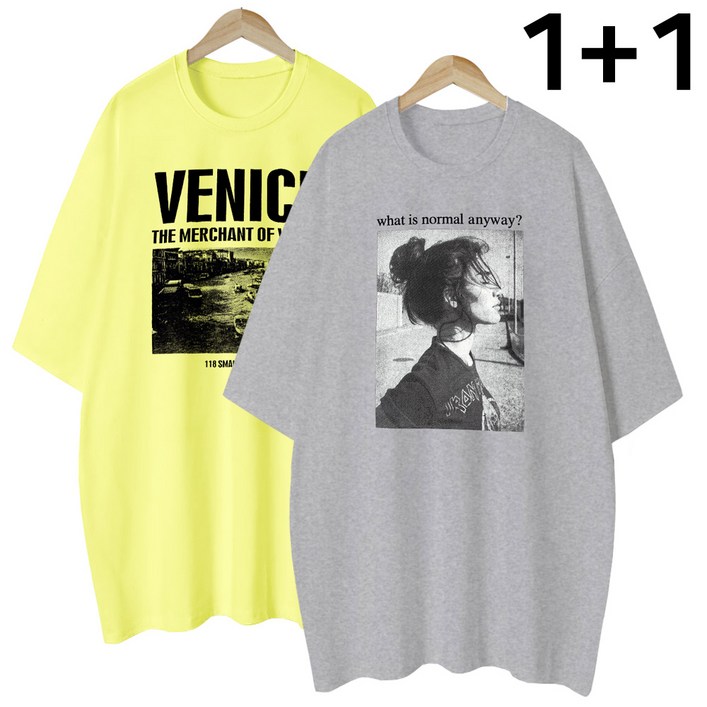 11 2장묶음 여성용 롱티 프린팅 레터링 여성 여자 반팔 티셔츠 루즈핏 편안한 빅사이즈 티