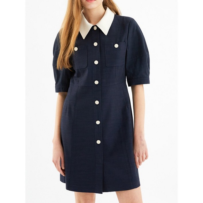 올리브데올리브 카라 배색 미니멀 원피스 NAVY  OH3XO5010 OH3XO5010