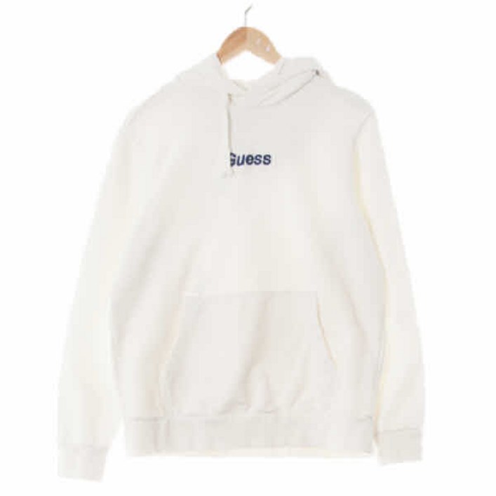 3154 Guess 화이트 면 중앙자수로고포켓후드티 [L]