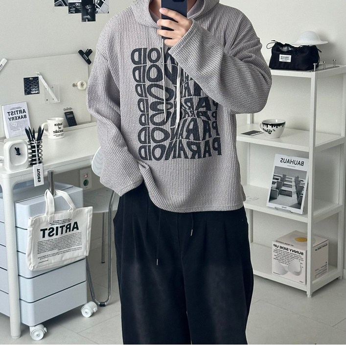르위 오버핏 후드 니트 캐주얼 프린팅 맨투맨 스판 빅사이즈 남녀공용