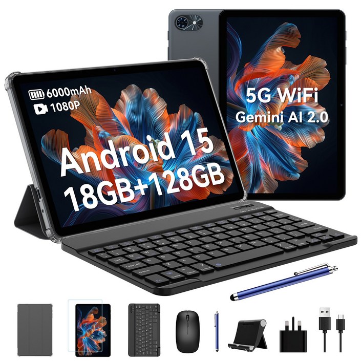 TABWEE 10인치 Android15 T80 태블릿 2025신형 18GB128GB 2TB확장 키보드펜 포함 5G WiFi 6000mAh