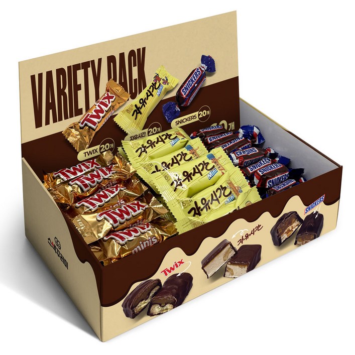 초코바 3종 모음전 미니 자유시간+트윅스 미니스+스니커즈 미니어처 총60개입 간식용 초콜릿 개별포장