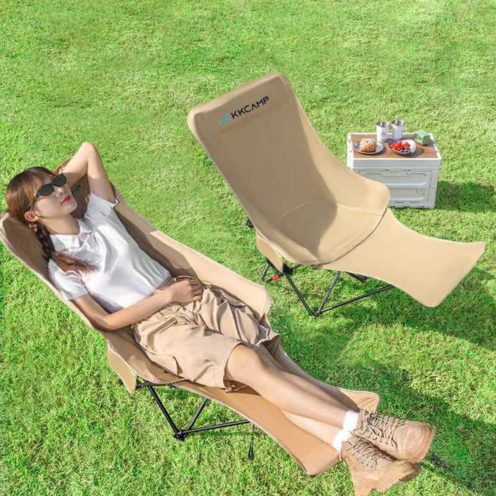 크크캠프 4단계 각도조절 다리 받침대 무중력 캠핑 의자, 2개, 베이지