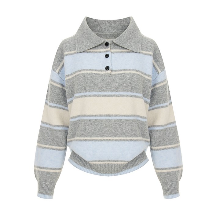 여성용 컬러 배색 버튼 카라울 니트 P5CKN069C