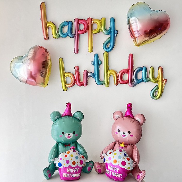 하피블리 컵케이크 곰돌이 풍선 가랜드 생일 파티 용품 세트, 오로라곰돌이세트 14,300