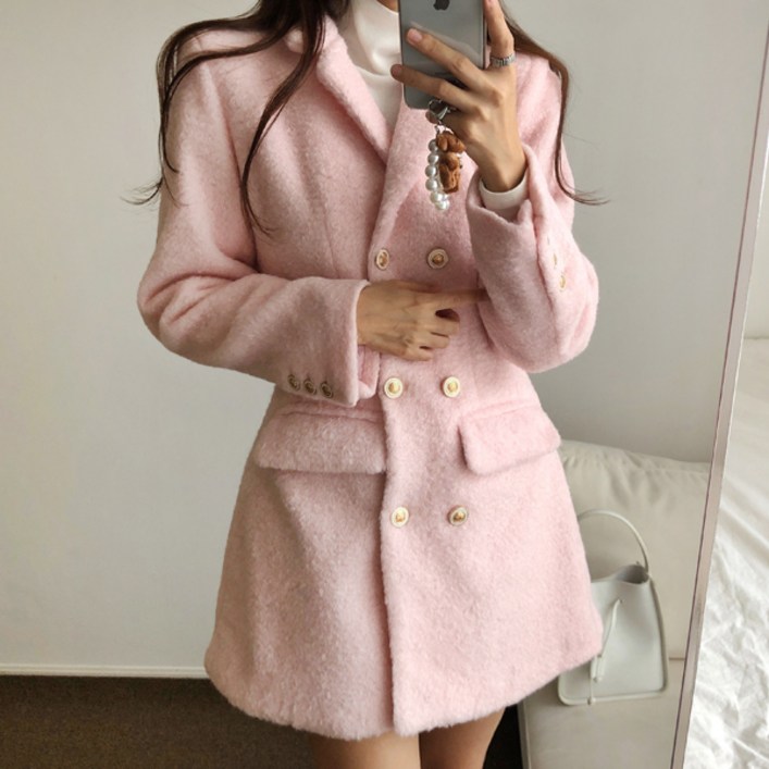 나르바 슬림 버튼 다트라인 A라인 울 자켓 코트