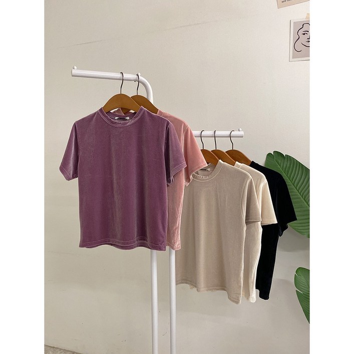 허니제이 헨티밀 벨벳 스판 반팔 티셔츠5color