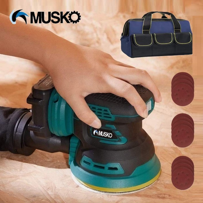머스코 샌딩기 무선 충전식 원형 샌더기 FKOS20C26 20V 마끼다 호환, 1세트