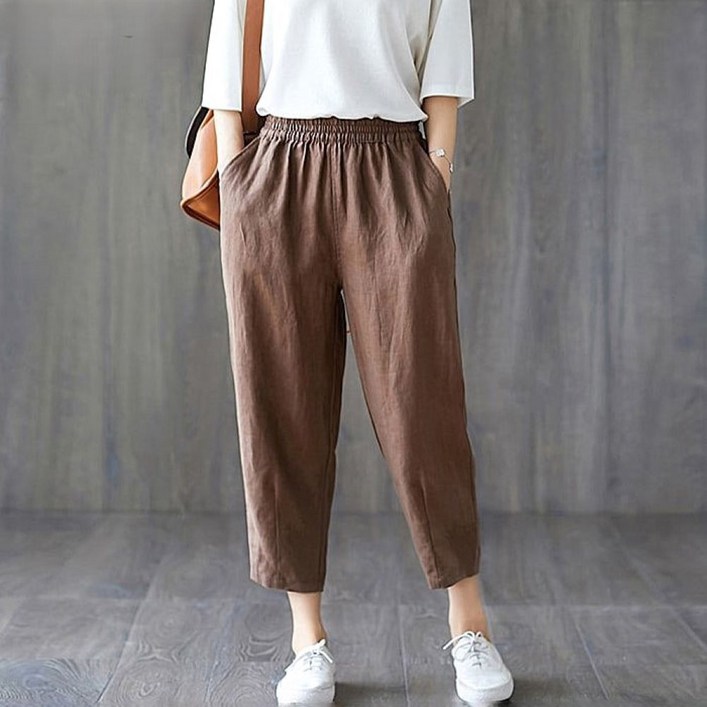 여성 와이드 배기핏 슬랙스 8부바지 밴딩팬츠