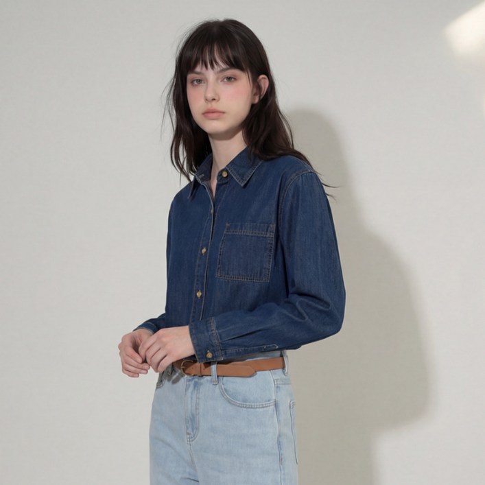 6만장돌파L사이즈여성 긴팔 데님 셔츠 빅사이즈 블라우스 데님남방 하객룩 오버핏 청남방 청자켓