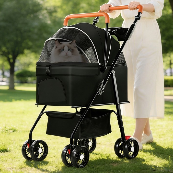 분리형 강아지 유모차 고양이 반려동물 카시트 겸용 원터치 폴딩 애견 이동 카트 중소형견 감성 나들이 / 산책 접이식 개모차