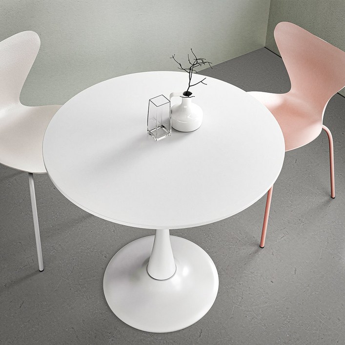 젤러리움 원형 테이블 식탁 카페 화이트 탁자 2인 4인 원반 다리 나무 탁자 티테이블 홈카페 - 쇼핑앤샵