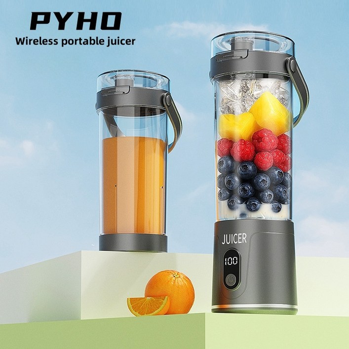 PYHO 휴대용 무선 믹서기 소형 블랜더 사무실이나 야외에서 모두 휴대하고 사용할 수 있어 USB 충전 전기 믹서컵 600ml