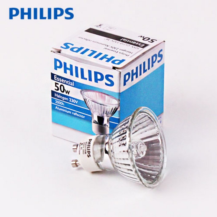 필립스 할로겐전구 GU10 220V 50W 전구색 KC인증 투명 램프, 전구색, 1개 - 쇼핑앤샵