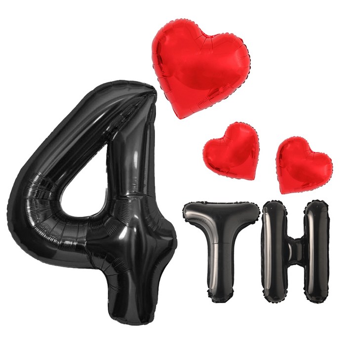 해피제이니 특별한 기념일 이벤트 파티 초대형 블랙숫자 하트 호일풍선 파티용품 세트