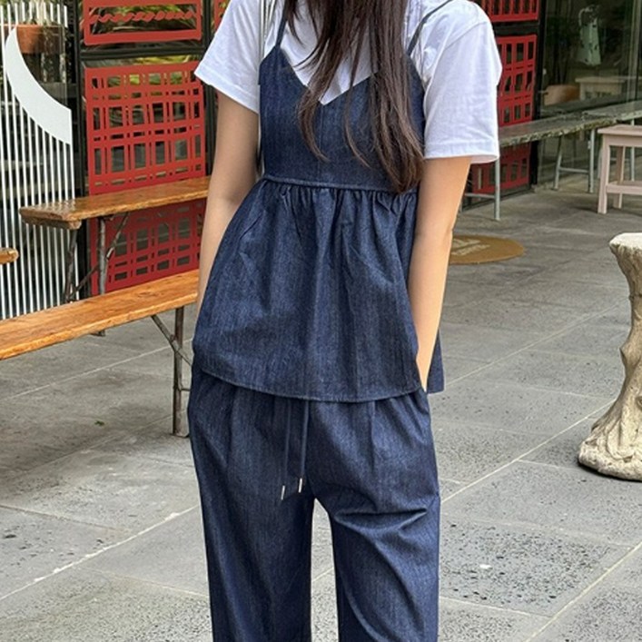 떳다그녀 코즈믹 데님 뷔스티에 팬츠 세트
