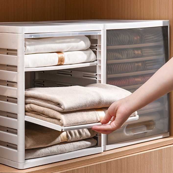 무타공마켓 2세대 칸조절 옷 정리 트레이 정리함, 1개, 브라운 5칸(칸막이 4개)