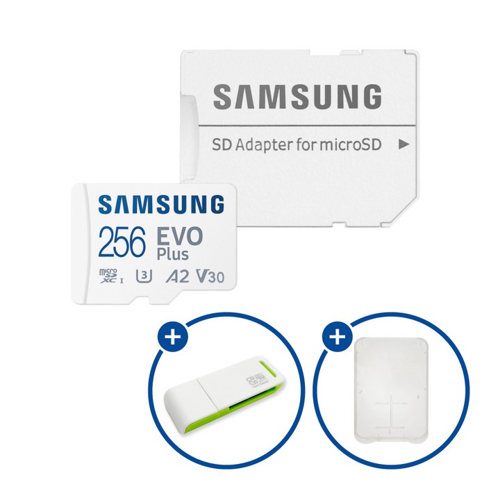 삼성전자 공식인증 정품 마이크로SD카드 EVO PLUS MBMC256SAKR  SD카드 케이스 및 이엘 연두 카드 리더기 USB2.0 2in1