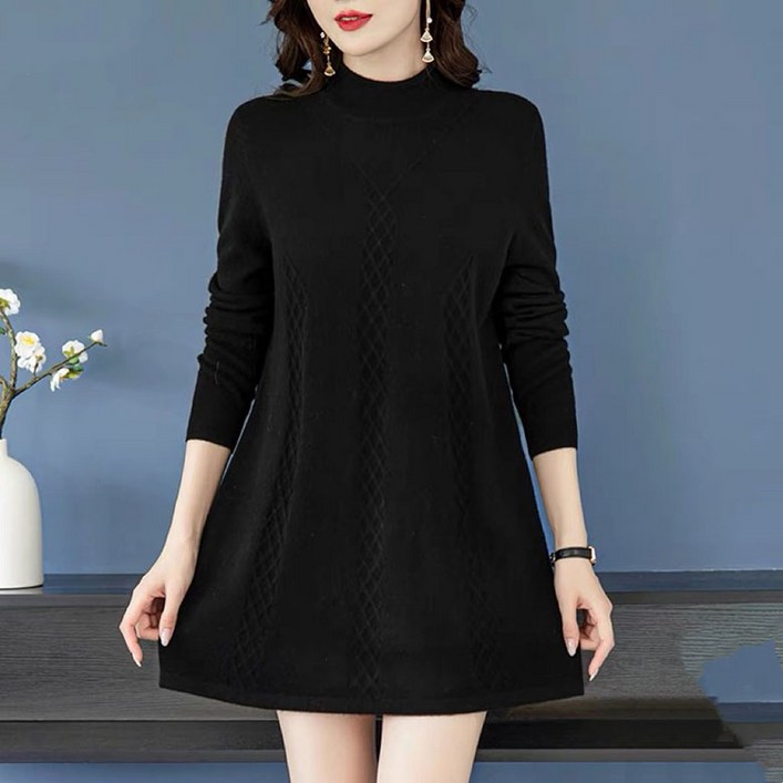 ORZQU 가을 여성 반폴라 이너 미디 루즈핏 스웨터