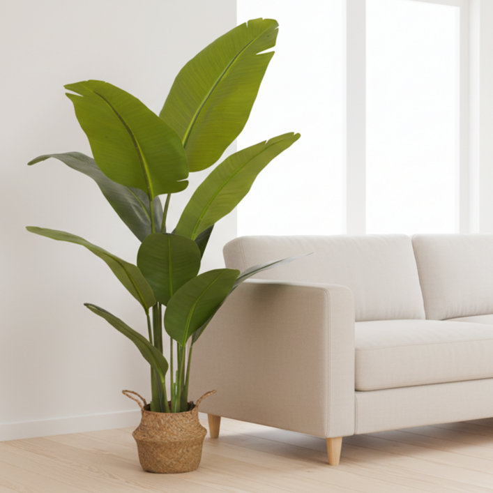 GAPINO 여인초 인테리어 조화 나무 조화화분 인조나무 대형 극락조 라탄화분 세트