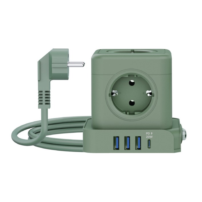 일렉온 큐브 멀티탭 5구 멀티콘센트 USB C PD 고속충전 절전스위치 리드선 ECU513, 1개, 그린, 1.8m 일렉온 큐브 멀티탭 5구 멀티콘센트 USB C PD 고속충전 절전스위치 리드선 ECU513, 1개, 그린, 1.8m