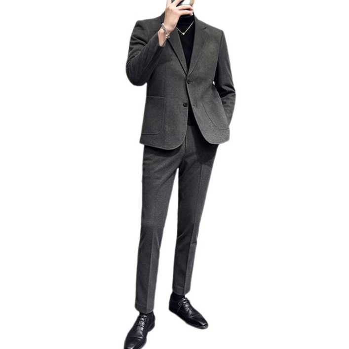 남성용 두꺼운 트위드 수트 세트업 정장 자켓  슬랙스 겨울용 캐주얼 포멀 수트 남자 정장세트