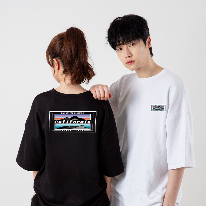 캘리포니아 클래식 반팔티 색상 2종 반팔 오버핏 루즈핏 캐주얼 빈티지 프린팅 커플티 데일리 남자 여자 남녀공용