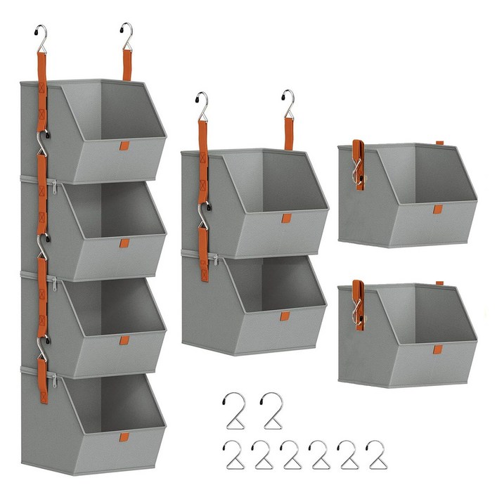 4P 모듈형 다기능 패브릭 옷장 보관함, 1개, 회색