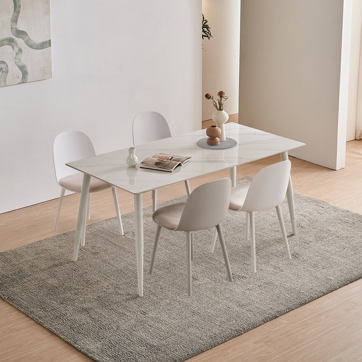 파로마 이즈 휴버드 세라믹 사각 1600 4인 식탁 세트, 세라믹화이트 IFO126