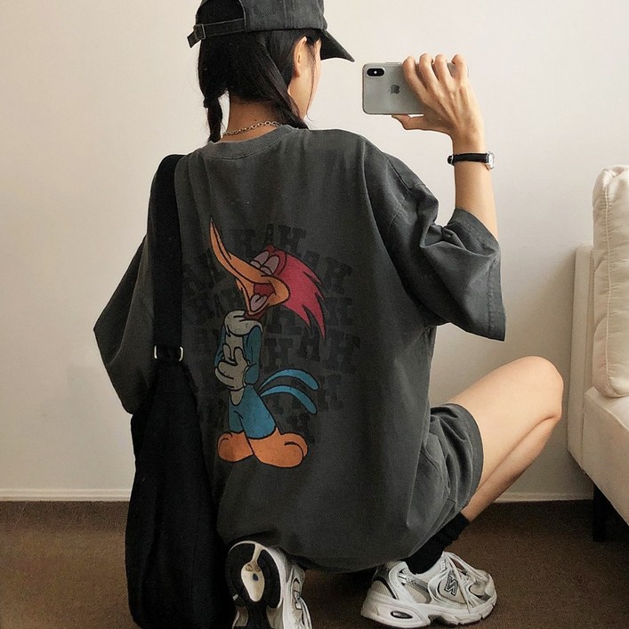 러브앤시티 남녀공용 피그먼트 하하우디 반팔티셔츠 프리미엄 원단 빅사이즈 커플티 박스티 오버핏