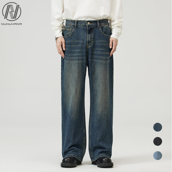 NUNUHANA 사계절 남성 세미 와이드 청바지 Z79