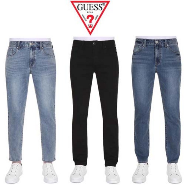게스(Guess) 게스 남자 청바지 일자핏 스판진 데님 미디엄블루 연청 블랙진