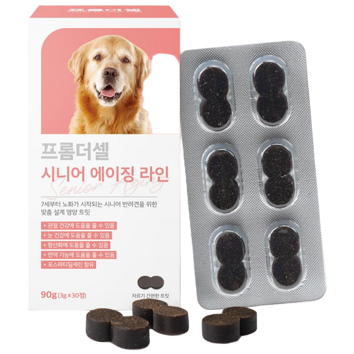 프롬더셀 강아지 노견전용 관절 피부 눈건강 백내장 치매 항산화 종합영양제, 30정, 종합영양제, 1개