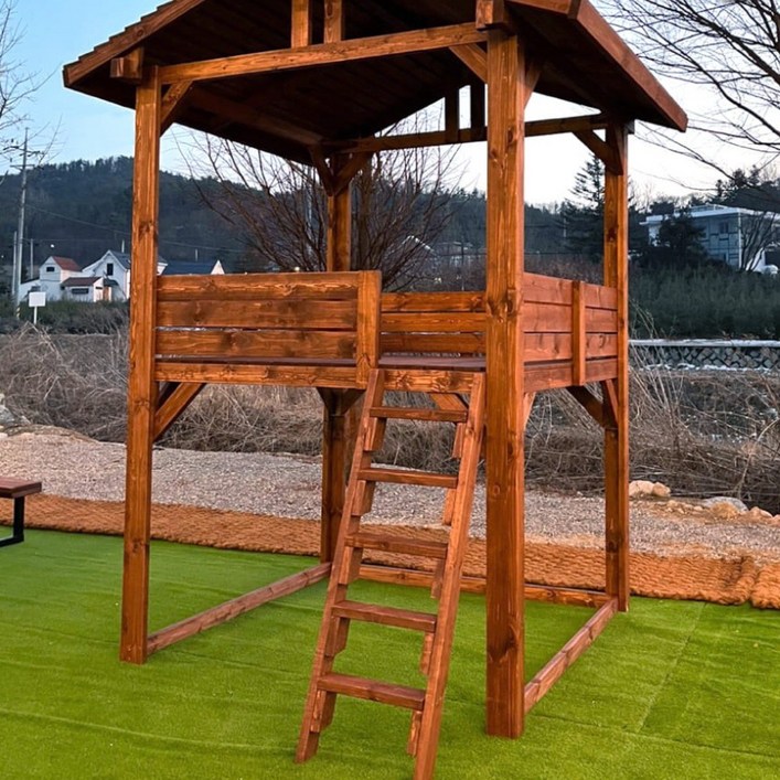 미엔우드 통나무 원두막 오두막 2층 야외 정자 파걸러 파고라 캐노피 정원 카페 테라스, 월넛색2회도색