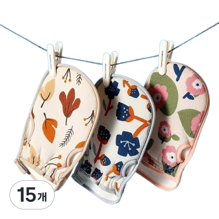 클린업 꽃무늬 때장갑 유아 노약자 피부민감자 때밀이장갑, 15개, 파란,분홍,갈색, 1세트