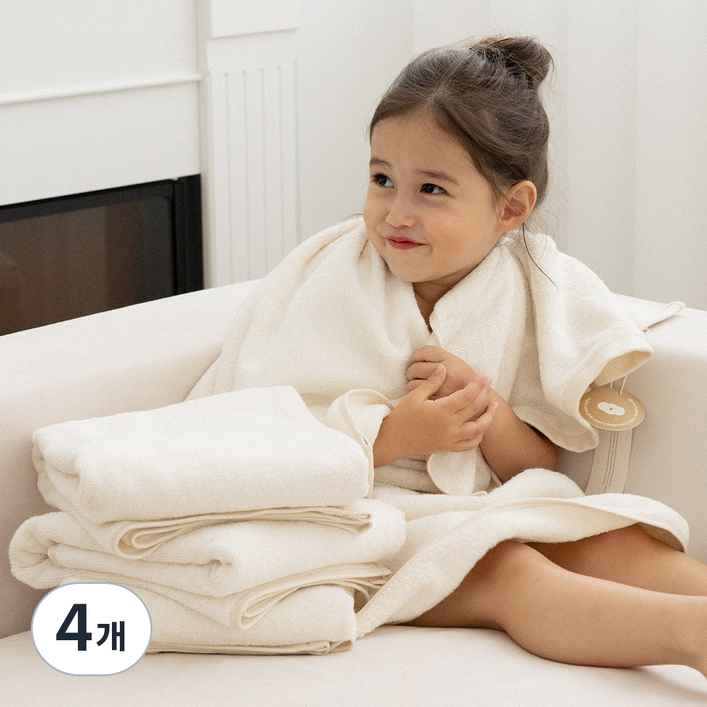 아이주 프리미엄 뱀부 타올 아기 신생아 수건 목욕타올 전신 타올 수건, 4개, 내추럴