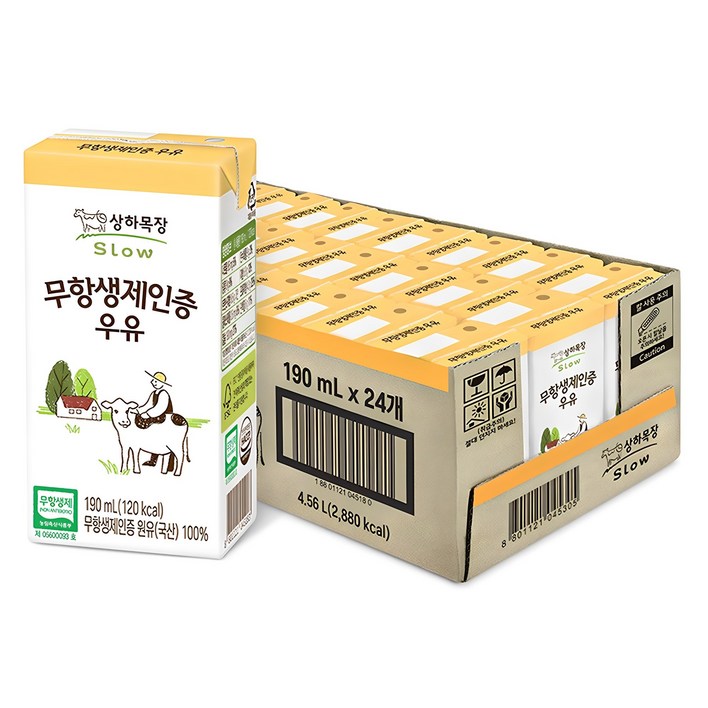 상하목장 무항생제인증 우유, 190ml, 24개 상하목장 무항생제인증 우유, 190ml, 24개