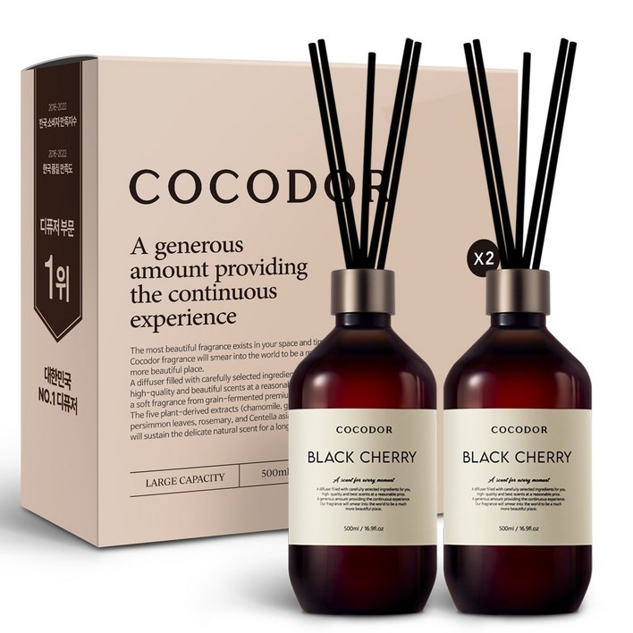 코코도르 디퓨저 + 섬유스틱 7p, 블랙체리, 500ml, 2개
