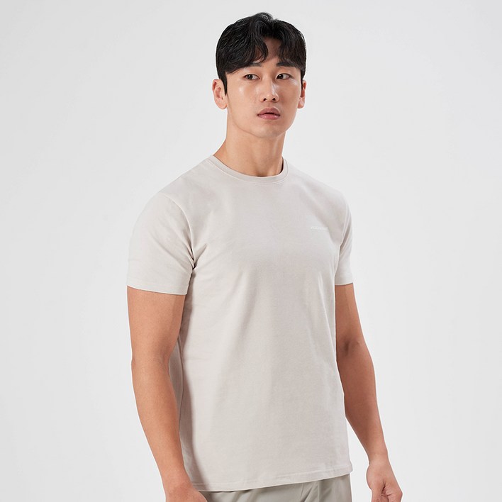 허그본 남성용 스몰 로고 머슬핏 무지라인 반팔 티셔츠