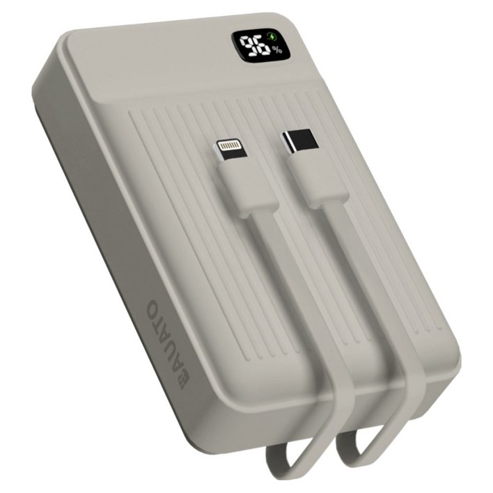 바우아토 고속 입출력 케이블 일체형 미니 대용량 난연 보조배터리 20000mAh C타입 애플8핀 PD 22.5W, 단일상품, 멜란지그레이