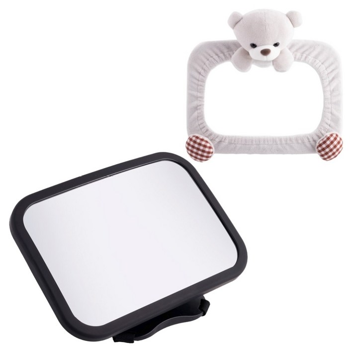 메리본 유아용 카시트 후방거울 + 곰돌이커버 세트, 블랙 + 혼합색상, 1세트